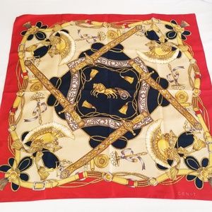 Vintage Red Navy Gold Horse Scarf 34" x 34"